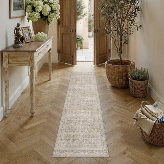 PureCozy 3'x10' Runner Rugs for Hallway Entrance Bedroom Entryway Kitchen Non Slip Oriental Traditional Vintage Beige Washable Runner Rugs, Beige