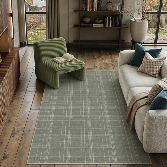 PureCozy 3'x5' Area Rugs for Entryway Entrance Kitchen Bedroom Office Rugs Non Slip Washable Modern Geometric Contemporary Plaid Washable Green Throw Rugs, Green