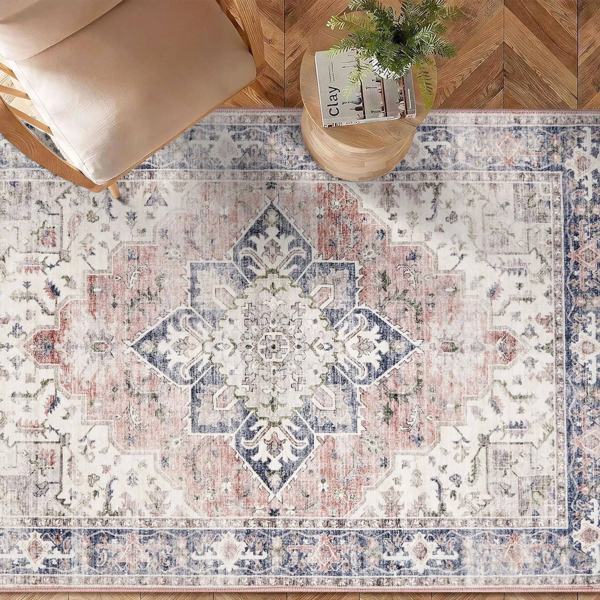 PureCozy 3'x5' Washable Pink Area Rugs for Living Room Bedroom Entryway