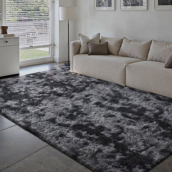 PureCozy 4'x6' Shag Area Rugs for Living Room Bedroom Dining Room Office Farmhouse, Plush Indoor Decorative Long-haired Black Rugs Carpet, Black