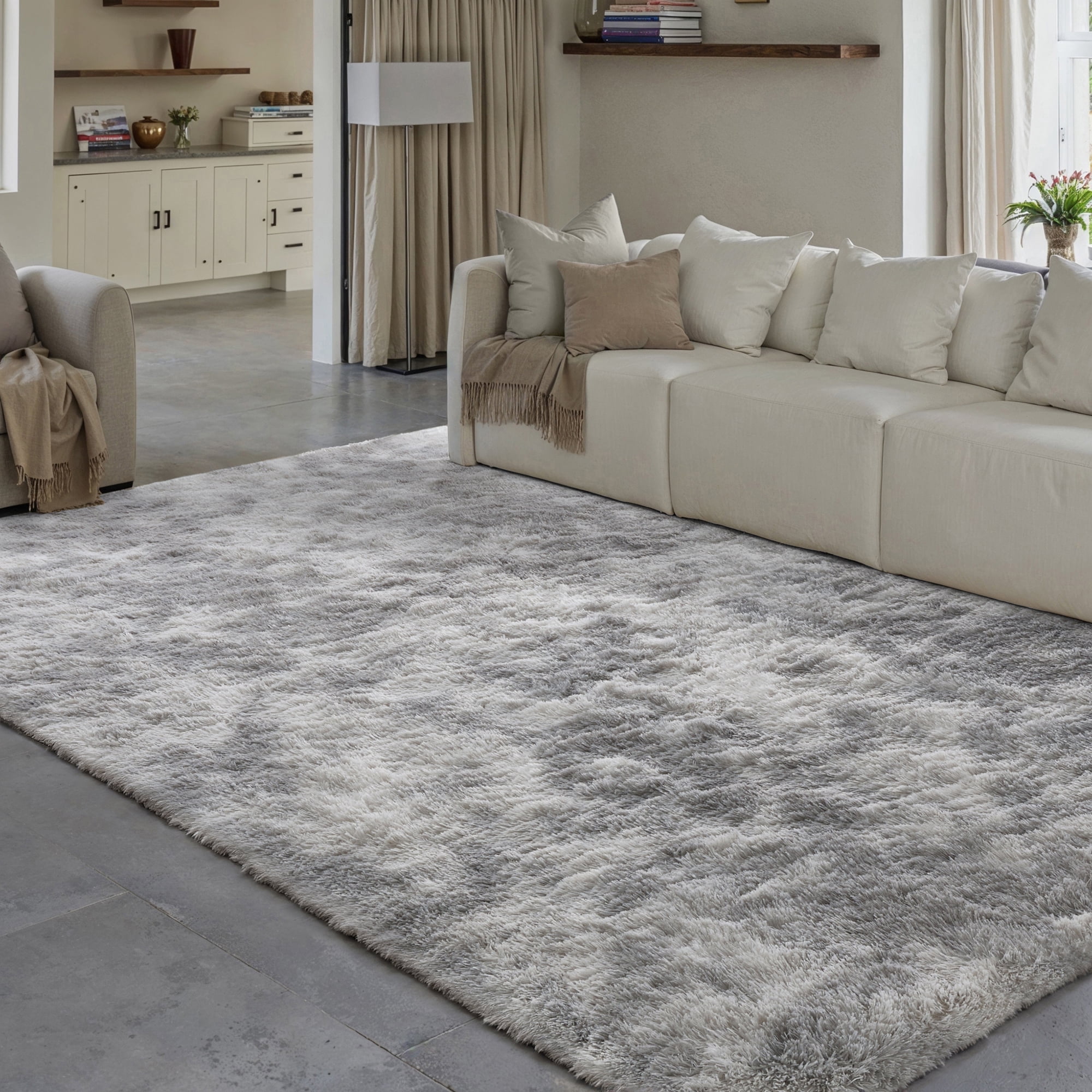 purecozy 4'x6' shag area rugs for living room bedroom dining room office farmhouse, plush indoor decorative long-haired gray rugs carpet, gray