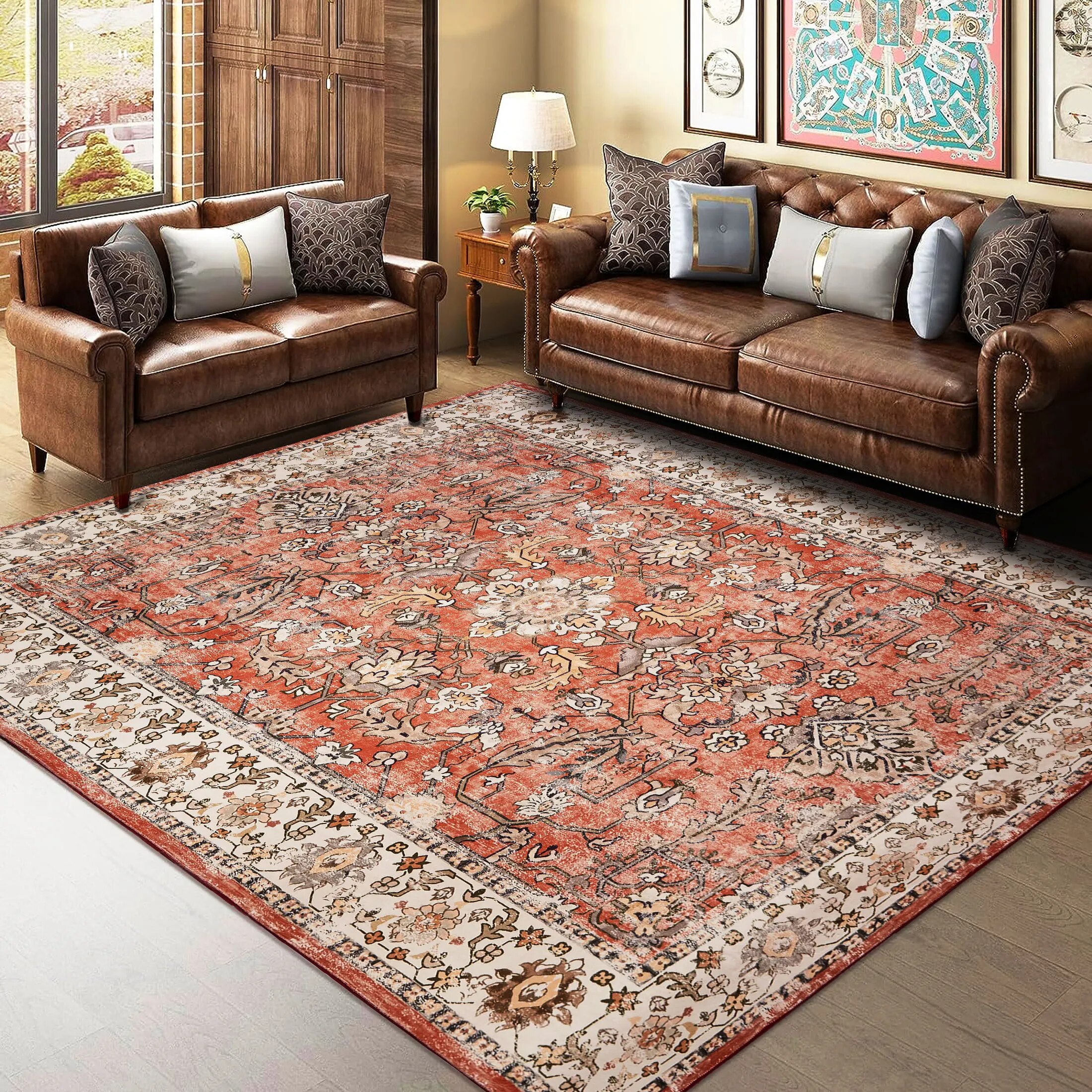 ReaLife Rugs Machine Washable Vintage Distressed Traditional Beige