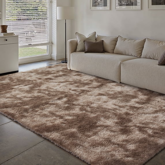 PureCozy 5'x8' Shag Area Rugs for Living Room Bedroom Dining Room Office Farmhouse, Plush Indoor Decorative Long-haired Light Brown Rugs Carpet, Light Brown