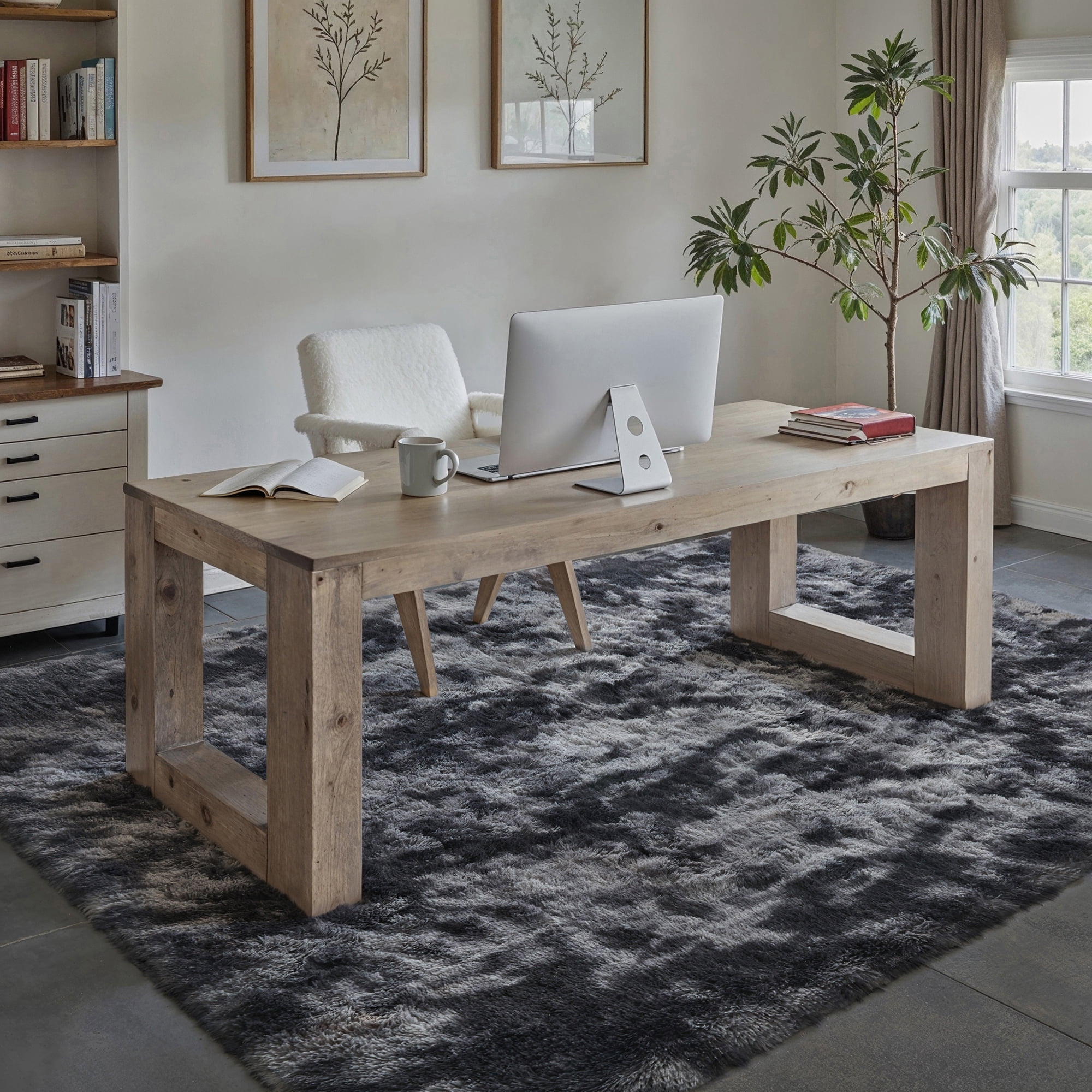 purecozy 5'x8' shag area rugs for living room bedroom dining room office farmhouse, plush indoor decorative long-haired black rugs carpet, black