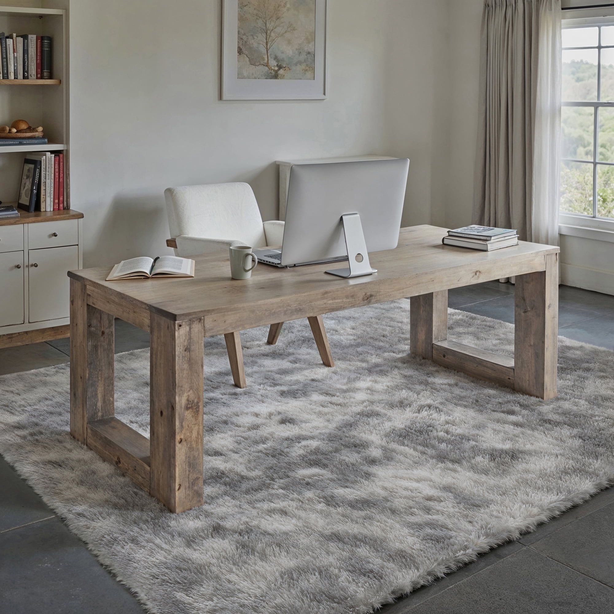 purecozy 5'x8' shag area rugs for living room bedroom dining room office farmhouse, plush indoor decorative long-haired gray rugs carpet, gray