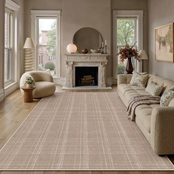 PureCozy 8'x10' Area Rugs for Living Room Bedroom Dining Room Farmhouse Office Modern Plaid Non Slip Geometirc Contemporary Large Beige Rugs Carpets, Beige