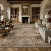 PureCozy 8'x10' Area Rugs for Living Room Bedroom Dining Room Farmhouse Office Oriental Washable Non Slip Vintage Traditional Large Brown Rugs Carpets, Brown