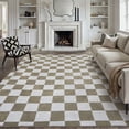 thumbnail image 1 of PureCozy 8'x10' Area Rugs for Entryway Entrance Kitchen Bedroom Office Rugs Modern Soft Shag Non Slip Checkered Large Washable Rugs, Coffee & White, 1 of 5