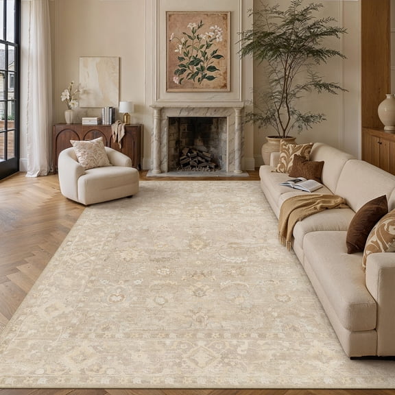 PureCozy 8'x10' Large Area Rugs for Living Room Vintage Oriental Traditional Bedroom Dining Room Office Farmhouse Soft Low Pile Distressed Washable Non-slip Beige Rugs Carpet, Beige