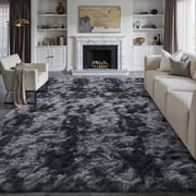 PureCozy 8x10 Shag Area Rugs for Living Room Bedroom Dining Room Office Farmhouse, Plush Indoor Decorative Long-haired Large Black Rugs Carpet, Black