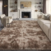 PureCozy 8'x10' Shag Area Rugs for Living Room Bedroom Dining Room Office Farmhouse, Plush Indoor Decorative Long-haired Large Red Brown Rugs Carpet, Red Brown