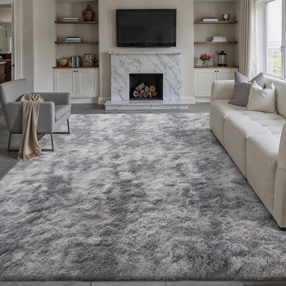 PureCozy 8'x10' Shag Area Rugs for Living Room Bedroom Dining Room Office Farmhouse, Plush Indoor Decorative Long-haired Large Gray Rugs Carpet, Gray
