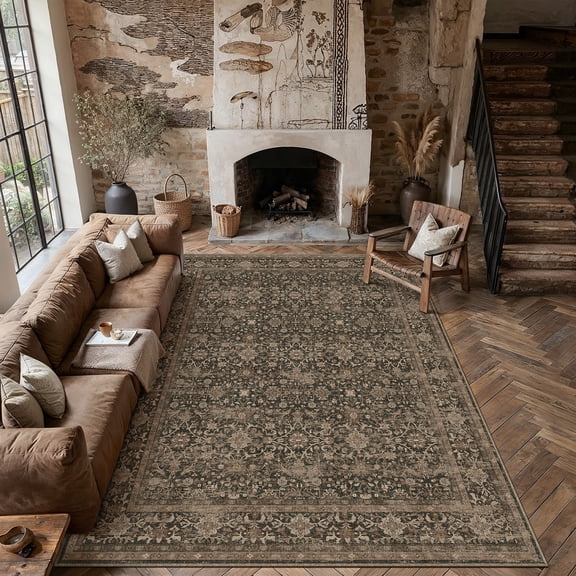 PureCozy 9'x12' Area Rugs for Living Room Bedroom Dining Room Farmhouse Office Oriental Rugs Non Slip Vintage Traditional Large Brown Rugs Carpets, Red Brown