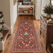 PureCozy Christmas Red Runner Rug 2'x6' for Hallway, Small Kitchen Bathroom Rugs for Living Room Washable Soft Non-Slip Xmas Santa Claus Christmas Tree Door Mat