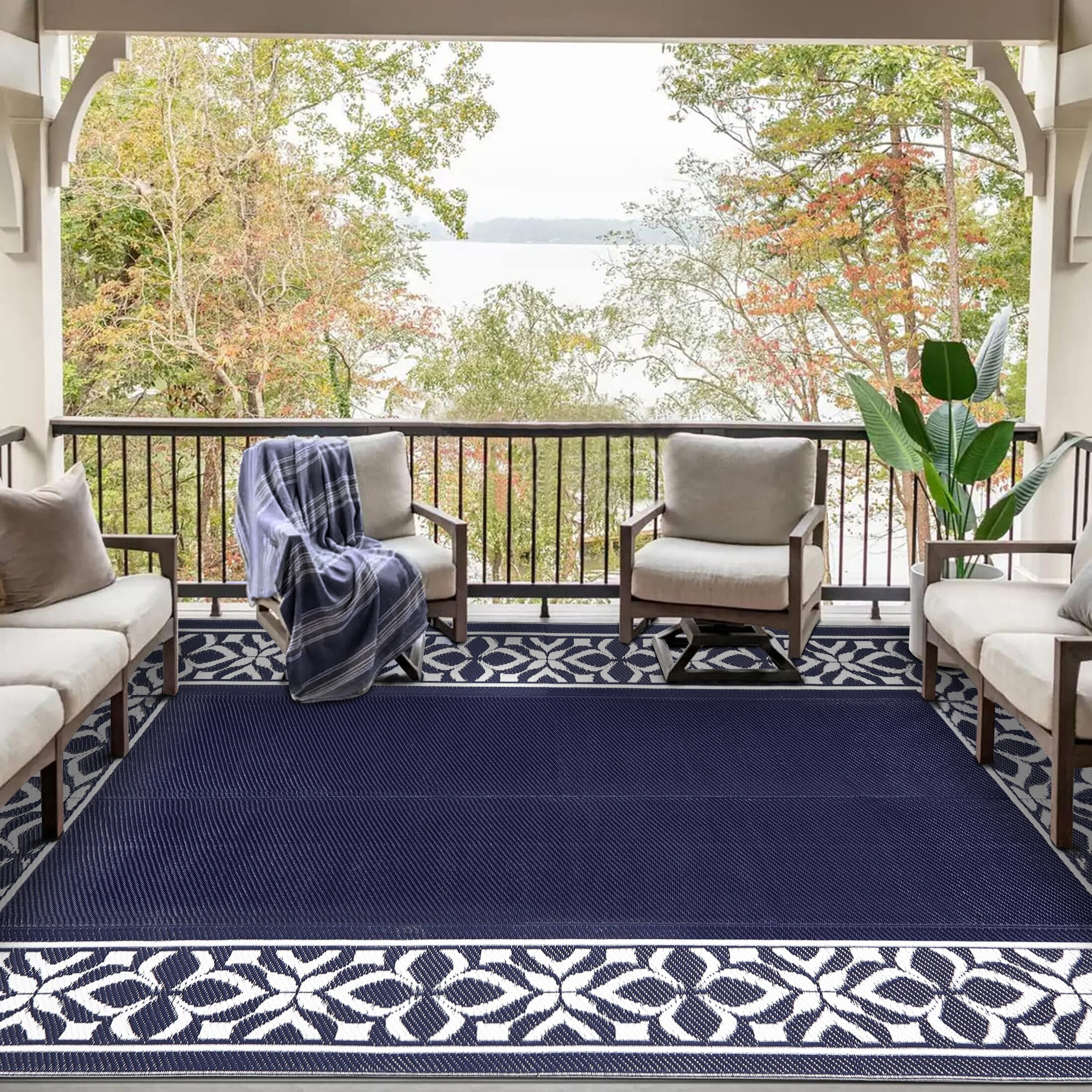 PureCozy Outdoor/Indoor Bathroom Area Rugs Plastic Straw Washable Rug