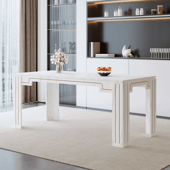 PureDashio 71" Dining Table, Contemporary Style with Imitation Wood Grain, Heavy-Duty MDF Construction, Spacious Kitchen Table for 6-8 Guests