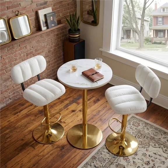PureDashio Dining Chairs Set of 2, Height Adjustable Bar Stools with 360° Swivel, Faux Leather Padded Seat & Backrest, Modern Counter Stools for Kitchen Island, Pub, Home Bar, White