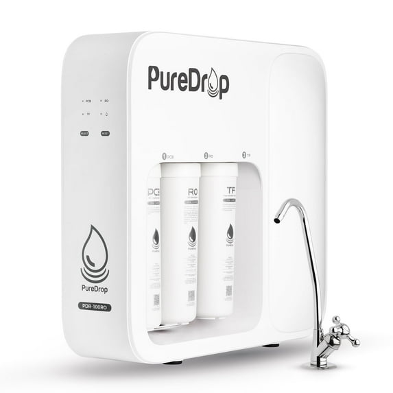 PureDrop PDR-100RO Under Sink 3-Stage Reverse Osmosis Drinking Water Filtration System High Capacity 100 GPD Fast Flow Tankless System