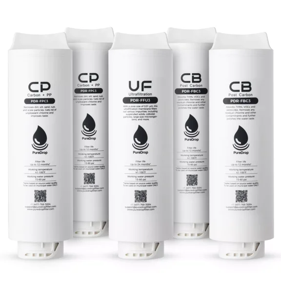 PureDrop PDR-F5-3CUW 2-Year Replacement Filter Cartridges for PDR-3CUW Ultra-Filtration Under Sink Water Filter System
