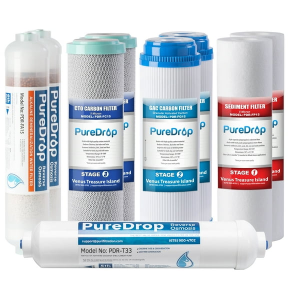 PureDrop PDR-F9K 1-Year Reverse Osmosis Water Filter Replacement Set for 6-Stage Under-Sink Water Filtration Systems with Alkaline Mineral Filter