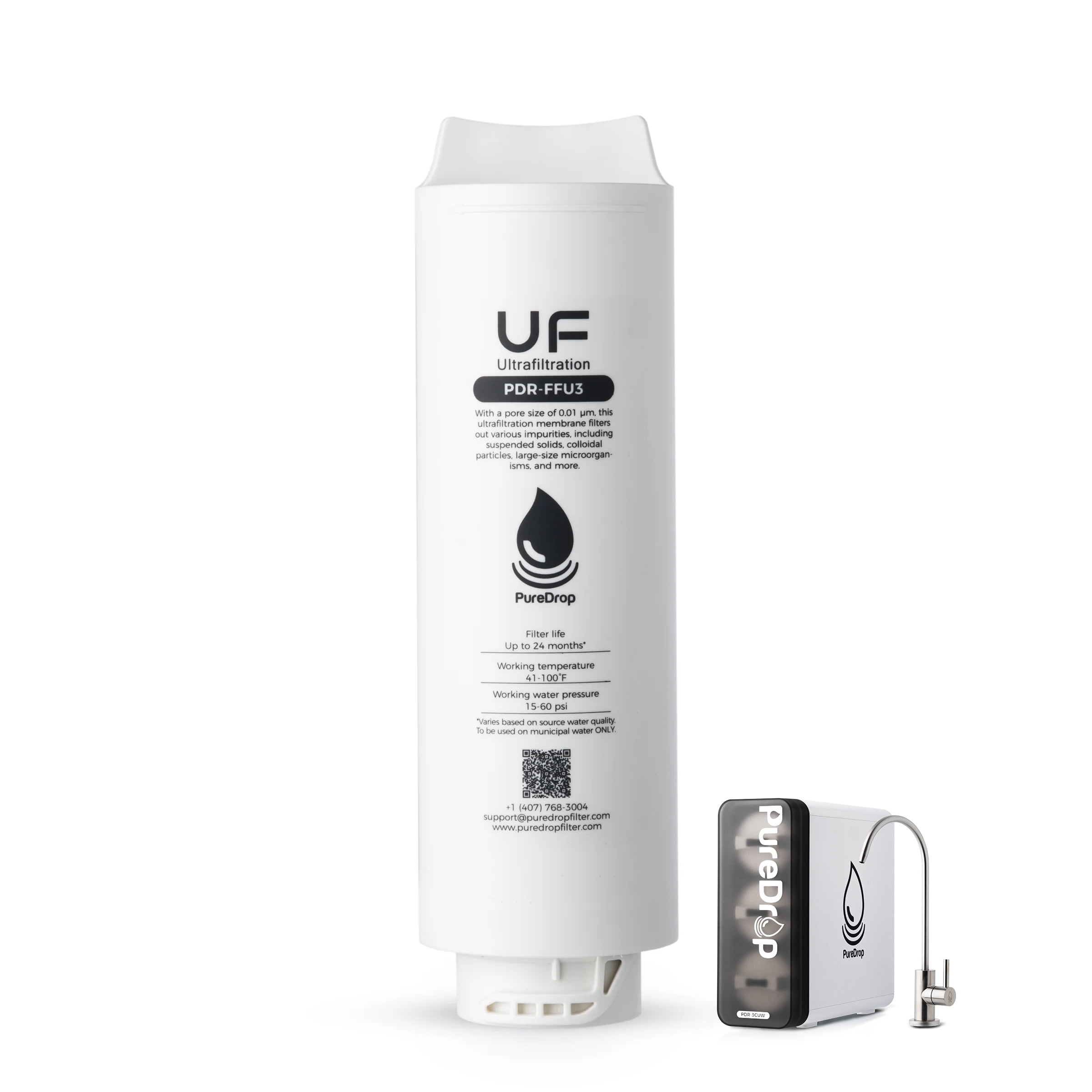 PureDrop PDR-FFU3 0.01μm Ultra-Filtration Membrane Replacement Filter Cartridge for PDR-3CUW Under Sink Water Filter System