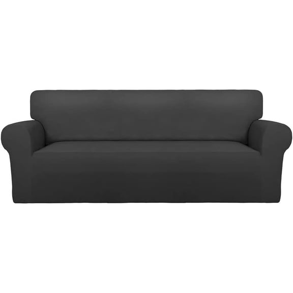 PureFit Super Stretch Sofa Slipcover Spandex Non Slip Soft Couch Sofa Cover, Washable Furniture Protector with Non Skid Foam and Elastic Bottom for Kids, Pets Sofa, Dark Gray
