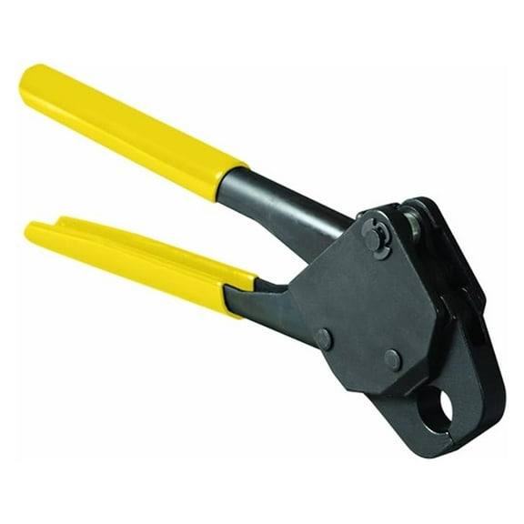PureFlow 1/2 Inch PEX Crimp Tool - Zero Lead Compact Angled PEX Tool with Yellow Handle - Professional Plumbing Tool for PEX Tubing Installation & Repair
