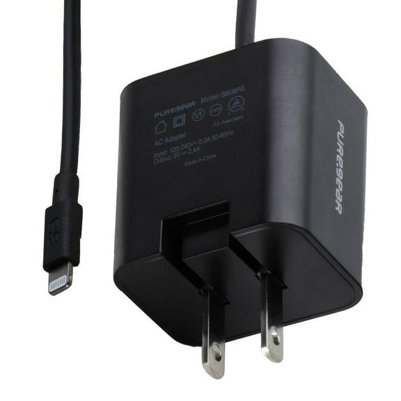 PureGear (12W) 5-Ft MFI 8-Pin Wired Wall Charger for iPhone - Black