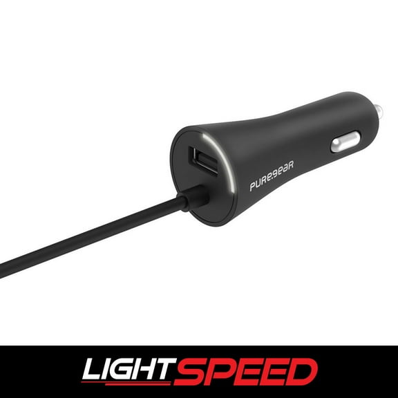 PureGear Fast iPhone Car Charger, Corded Lightning + 24W USBA Port Car Charger PD for iPhone 13/12/11/11Pro/11ProMax/XR/Xs, Galaxy S21/S20/S10/Note20, Pixel 6/5/4, and More, Life Time Replacement