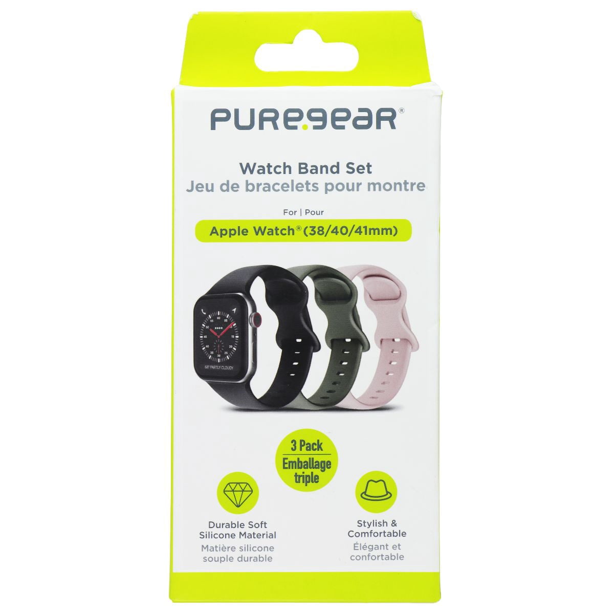 PureGear 3 Pack Silicone Watch Band Set for Apple Watch (38 