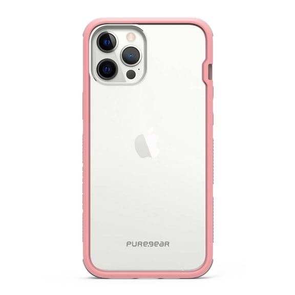 PureGear DualTek Military Tested and Approved Protective Cellphone Case for Apple iPhone 12 Pro Max, Clear Back with Pink/Gray Border, Extreme Shock Protection Bumper, Snap on, Durable, Lightweight