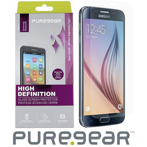 PureGear Puretek 9H .45mm Japanese Tempered Glass [with Easy Install Tray] for Samsung Galaxy S6