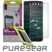 PureGear Puretek Clear Hard Tempered Glass Screen Protector + Easy Application Tray Kit for LG V10 Phone Verizon VS990, AT&T H900, T-Mobile H901, H961N, H901, F600, H961