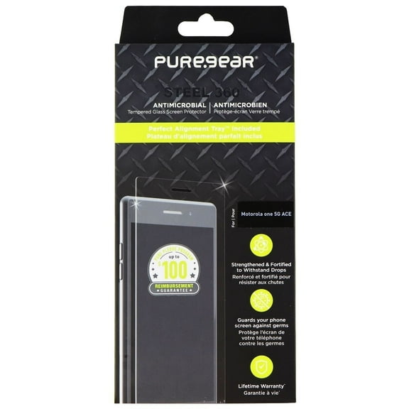 PureGear Steel 360 Tempered Glass + Install Tray for Motorola One 5G Ace - Clear