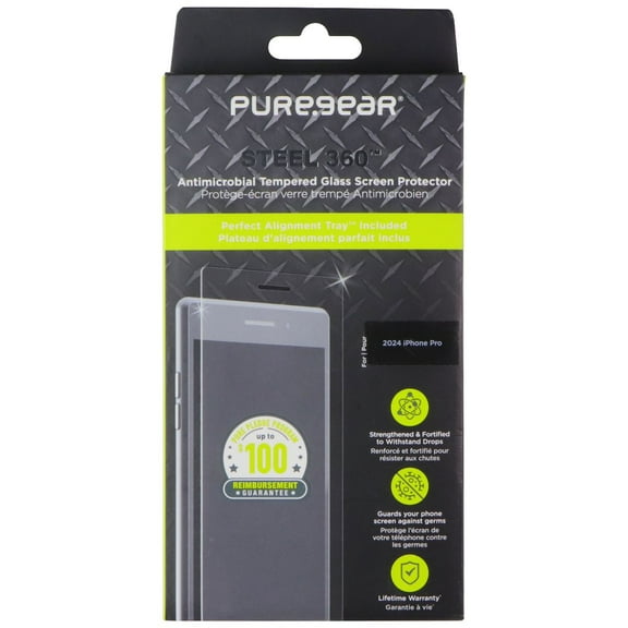 PureGear Steel 360 Tempered Screen Glass Protector for Apple iPhone 16 Pro