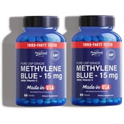 PureGood Pharmaceutical Grade Methylene Blue Tablets 2 Pack, 60 Count Each   15 mg, with Vitamin C   USP Grade, Third-Party Tested, Formaldehyde & Alcohol Free, Amber Bottle