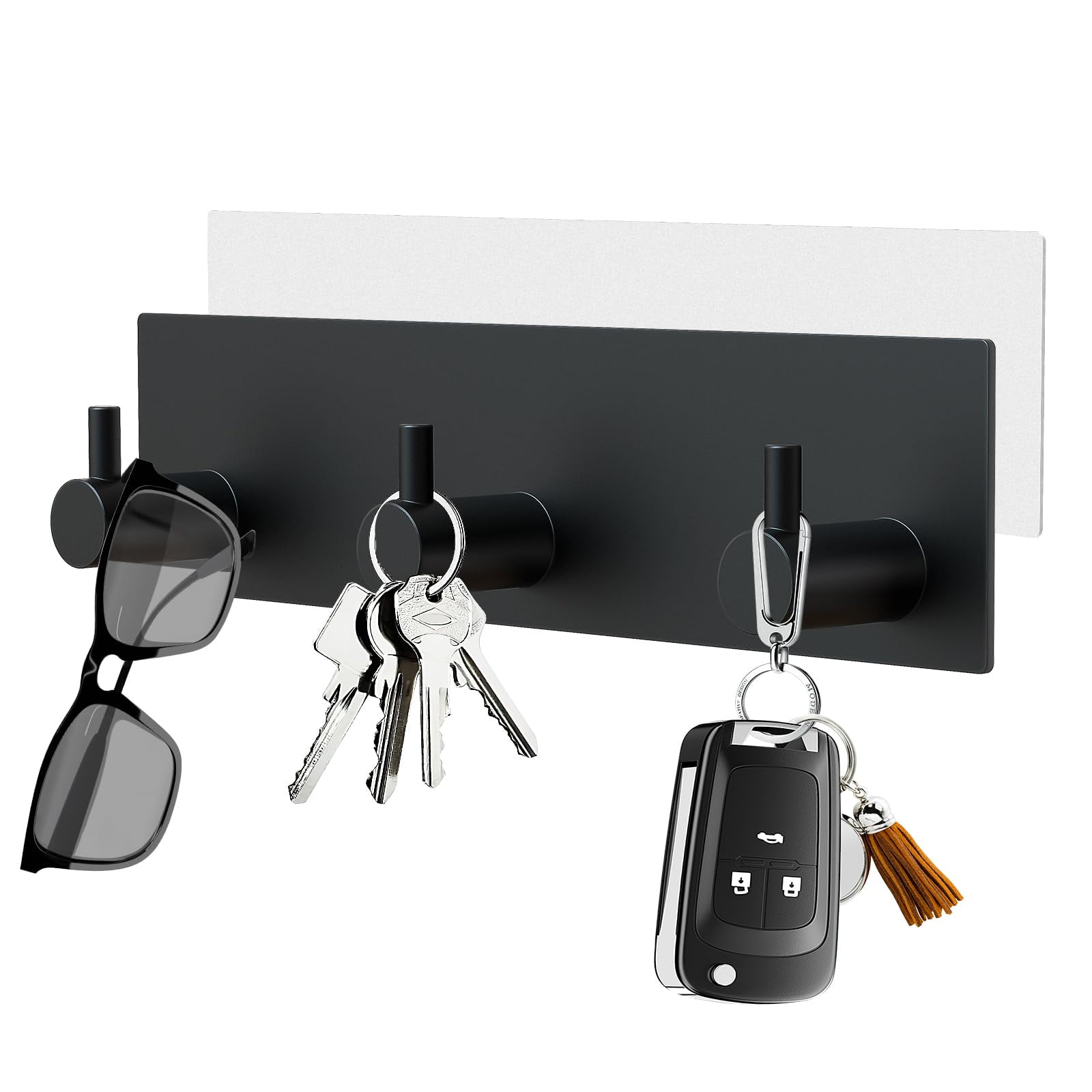 MEILIDY Black Metal Key Holder Wall Mount With Tray – 6 Key Hooks, Narrow Shelf For Entryway