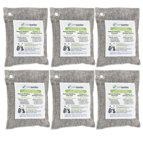 PureGuardian 200g Bamboo Charcoal Air Purifying Bag with Odor Control, 6-Pack, CB2006PK, Unscented