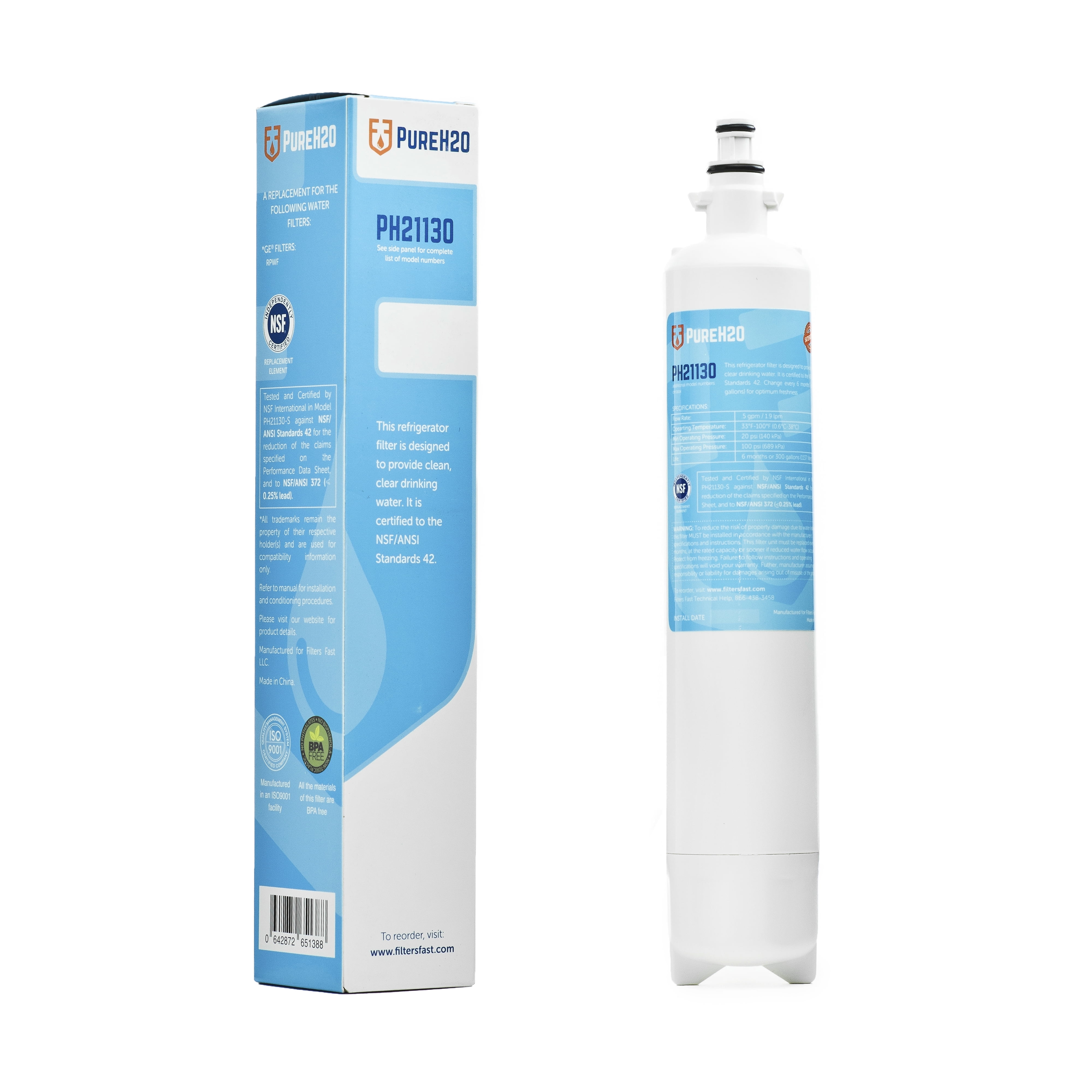 PureH2O PH21130 Replacement for GE RPWF Refrigerator Water Filter