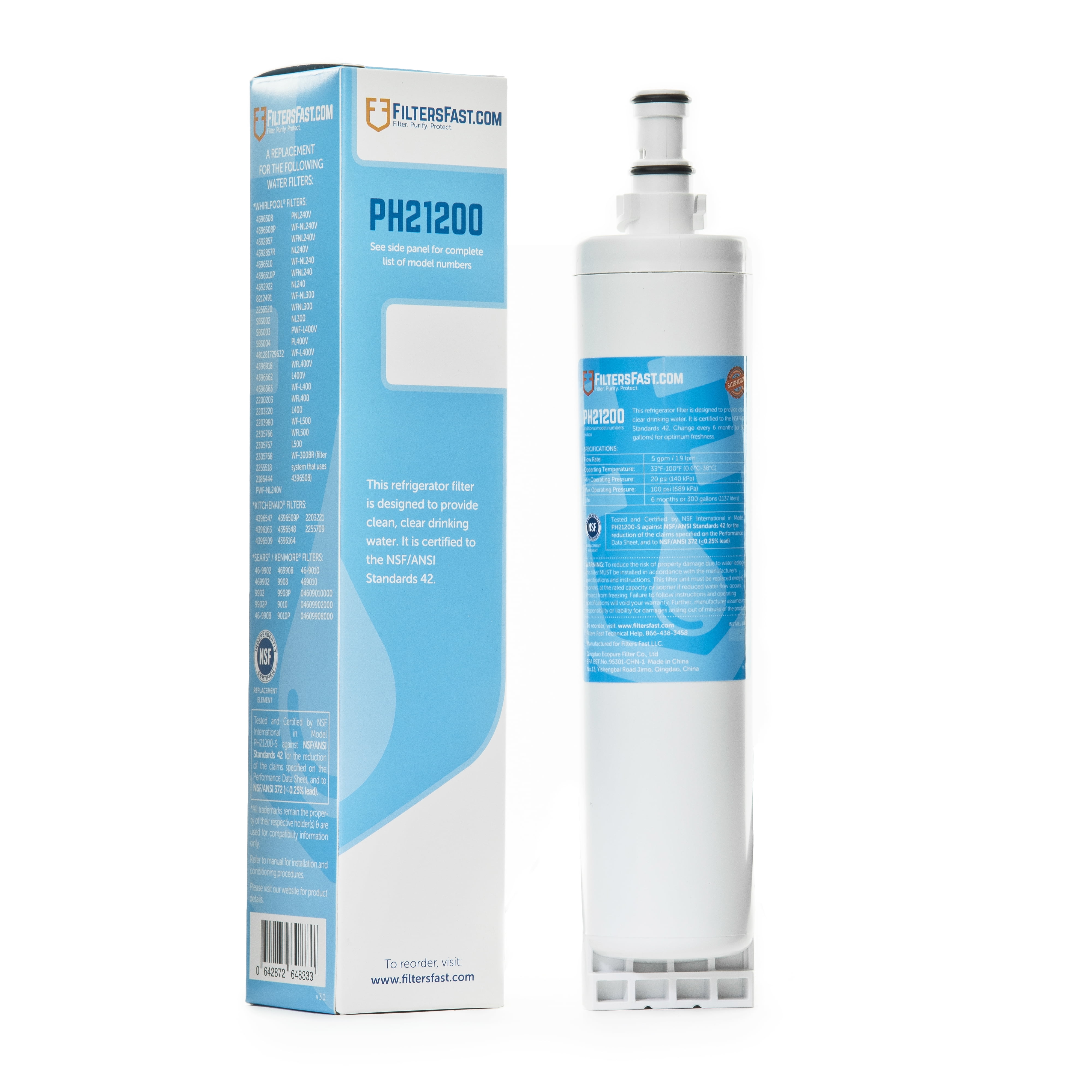 PureH2O Refrigerator Water Filter PH21200 Replacement for Whirlpool