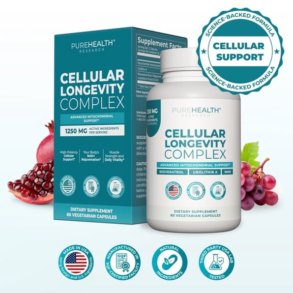PureHealth Research Cellular Longevity Complex, Urolithin A, NMN & Resveratrol, 60 Capsules