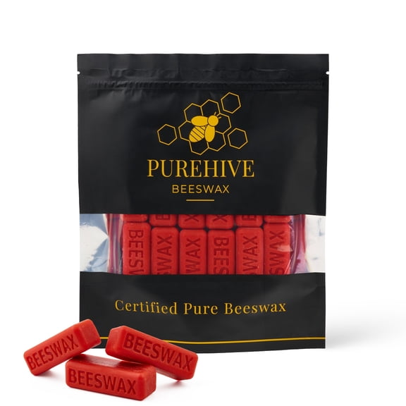 PureHive Beeswax Red Bars 12 (1 oz) | 100% Pure Natural Beeswax for Candle Making, DIY Candles, Wax Melts & Crafts