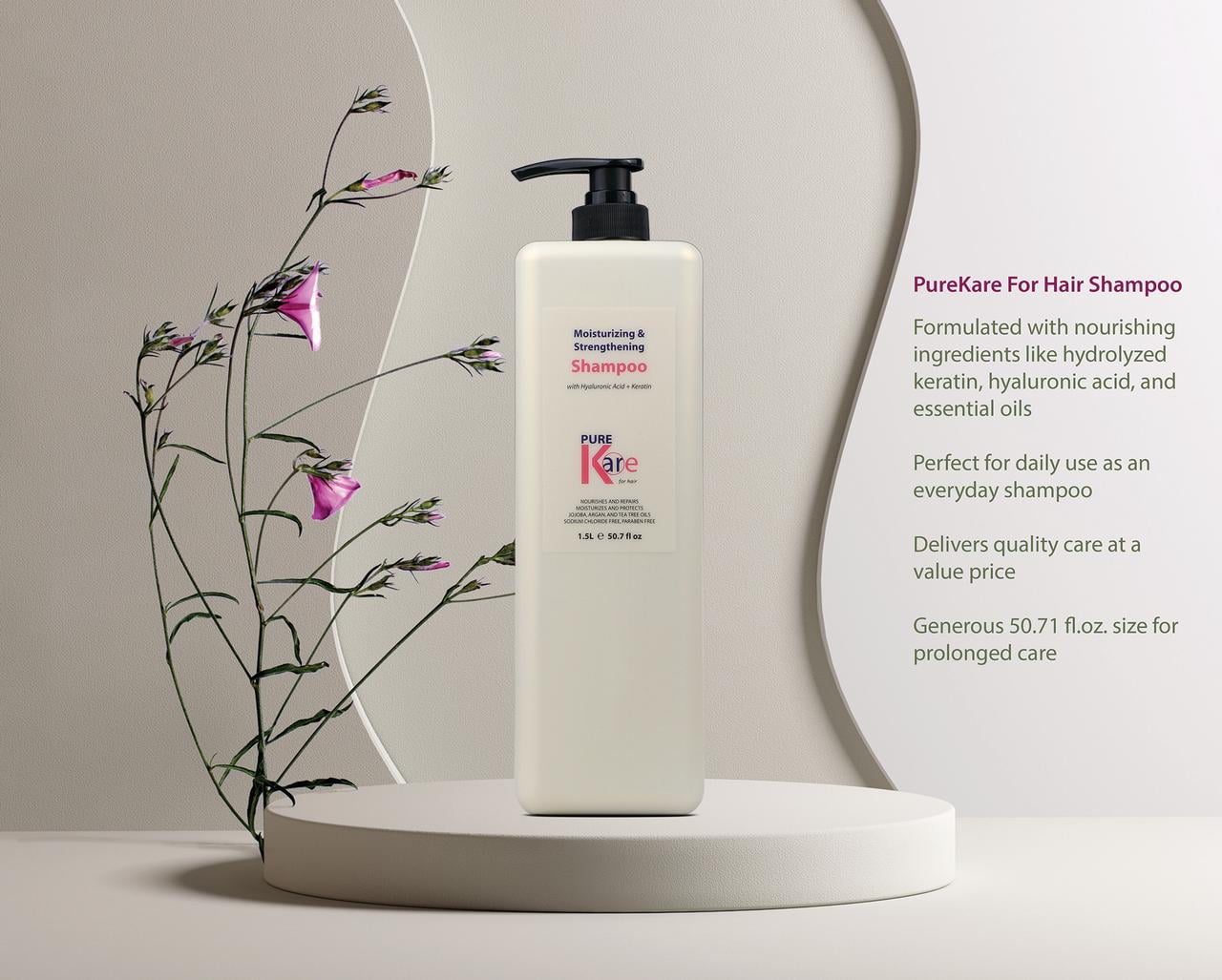 PureKare Moisturizing & Strengthening Shampoo 50.7 fl oz, Nourishing Daily Shampoo with Keratin, Hyaluronic Acid & Essential Oils, Value-Priced for Smooth & Healthy Hair