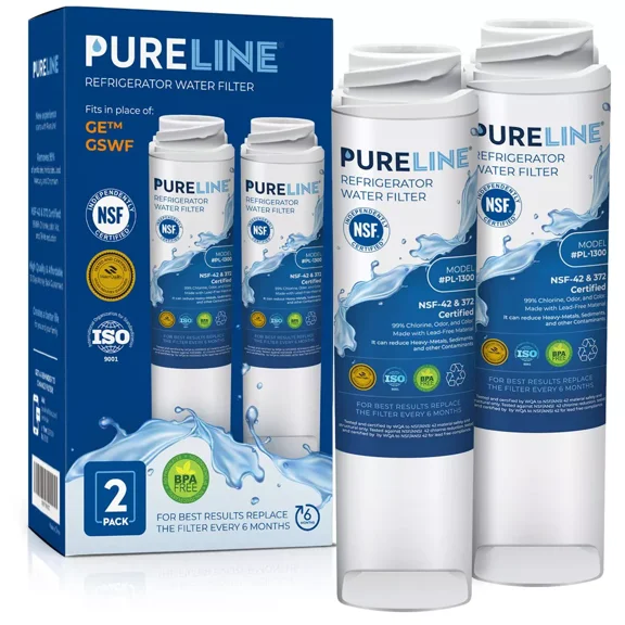 PureLine GE GSWF Refrigerator Water Filter Replacement, Also Compatible with Kenmore 46-9914, 9914, 469914, GSWFDS, AP3418061 (2 Pack)