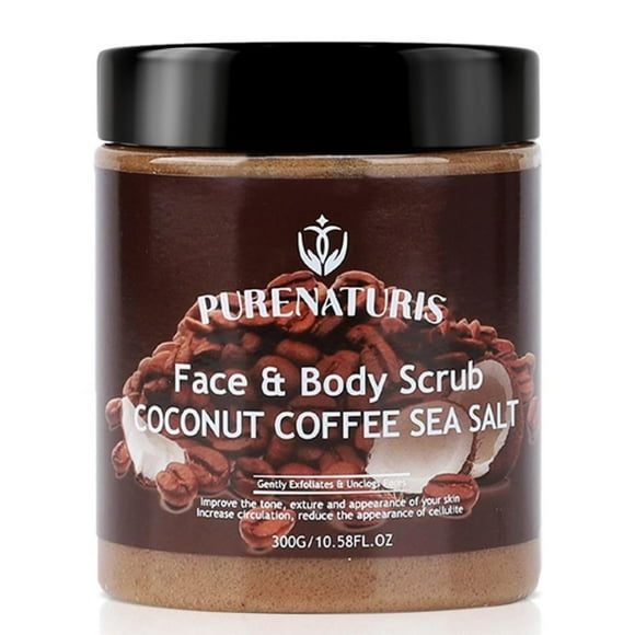 PureNaturis Coconut Coffee Sea YYF14 Salt Scrub - Exfoliating & Moisturizing Face and Body Scrub with Natural Ingredients, Energizing and Hydrating, 10.58 Ounce