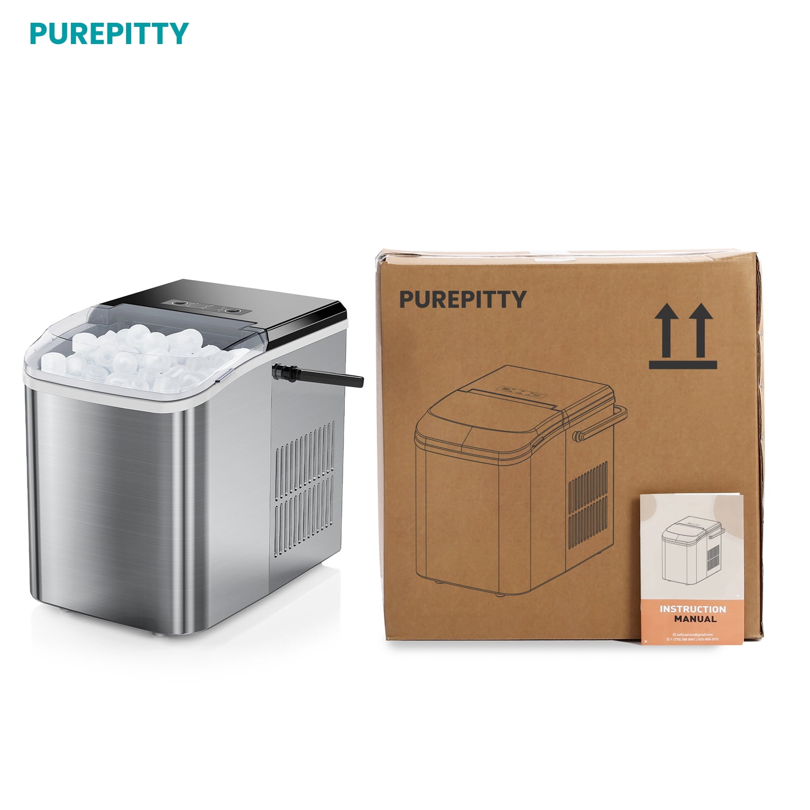 PurePitty SelfCleaning Countertop Ice Maker, with Handle and Ice Scoop