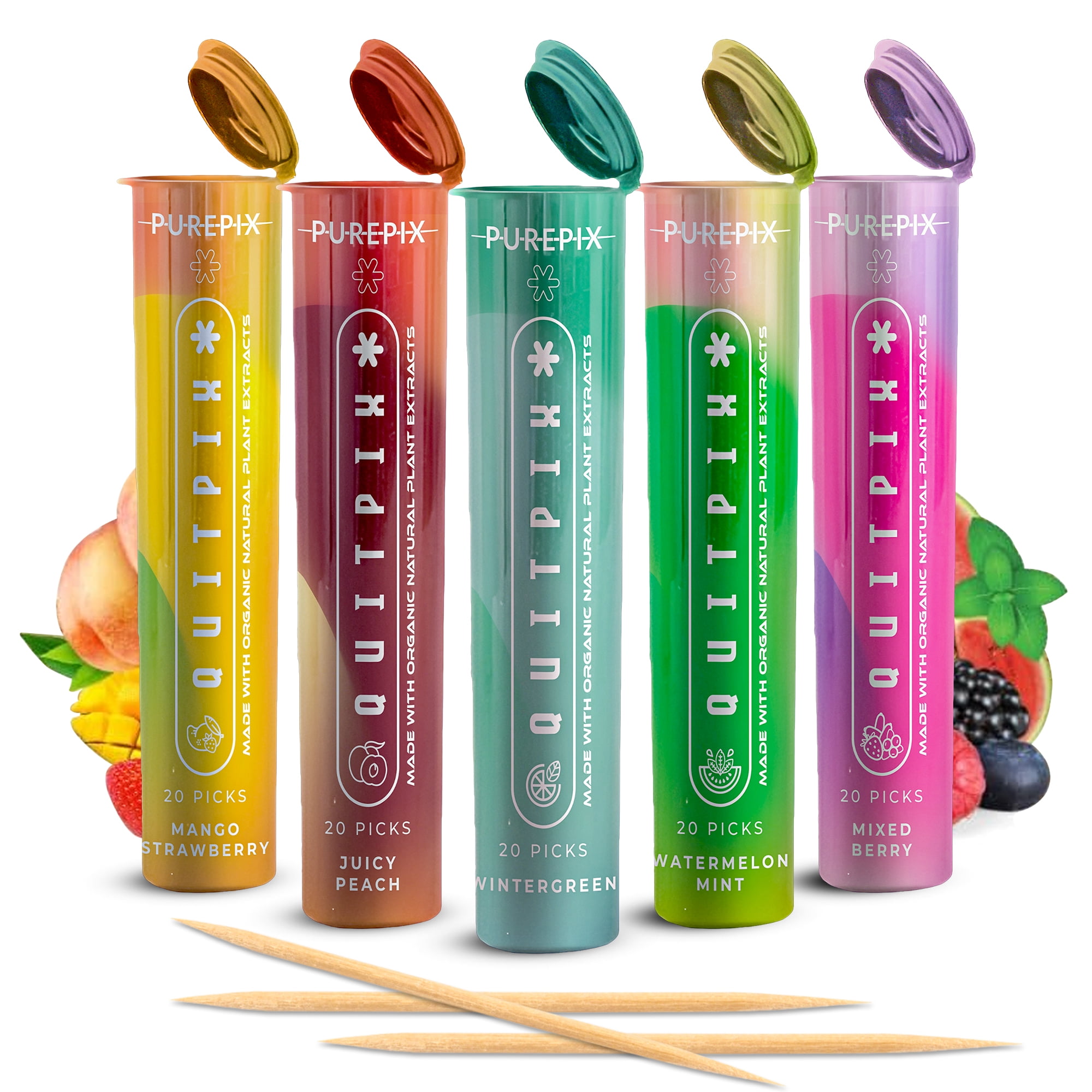 PurePix Premium Extra Long & Thick Flavored Toothpicks with Lobelia to