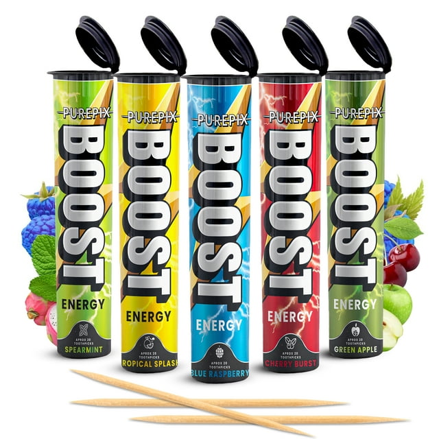 PurePix Premium Flavored Toothpick Boost Energy with Caffeine, Variety Pack of 5…