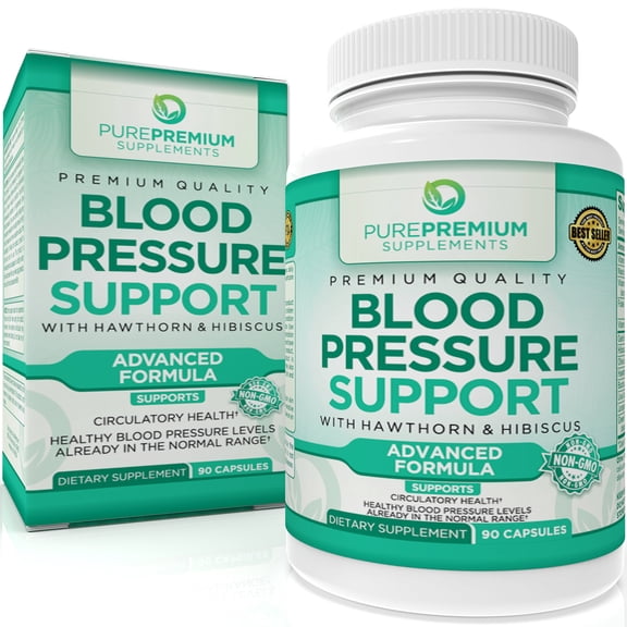 PurePremium Blood Pressure Supplements with Hawthorn Berry, Hibiscus -Garlic Supplements for Normal Nitric Oxide Supplement - 90 Caps