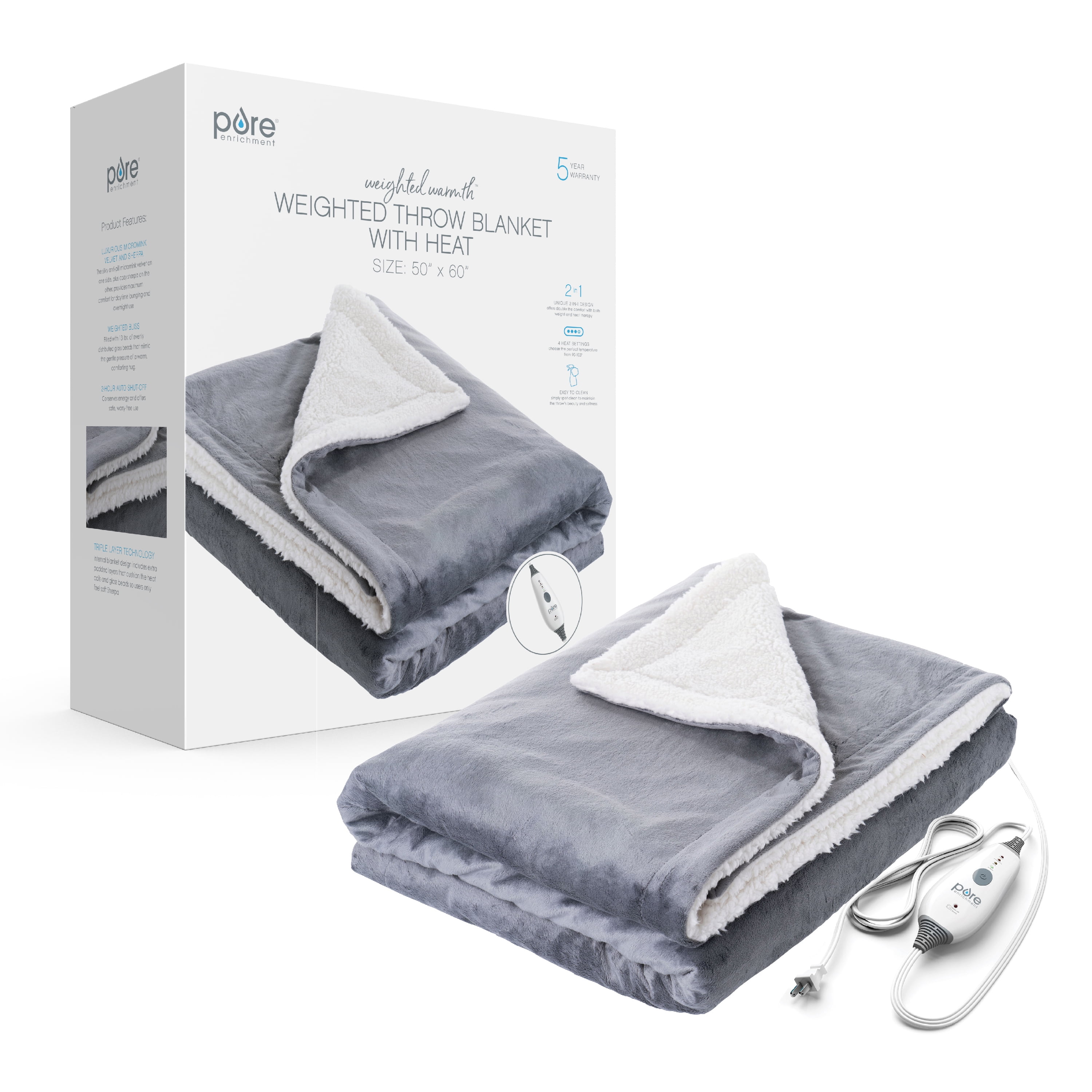 Gray Sherpa Electric Heated Reversible Throw Blanket